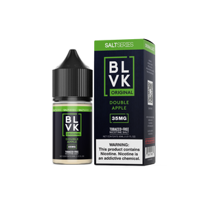 BLVK Double Apple vape juice bottle and packaging on a white background, BLVK DOUBLE APPLE NIC SALT, VAPE BILLIORSONN