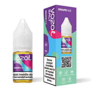 VOZOL Grape Ice e-liquid bottle and packaging on a white background ,GRAPE ICE , NIC SALT, VAPE JUICE, 
